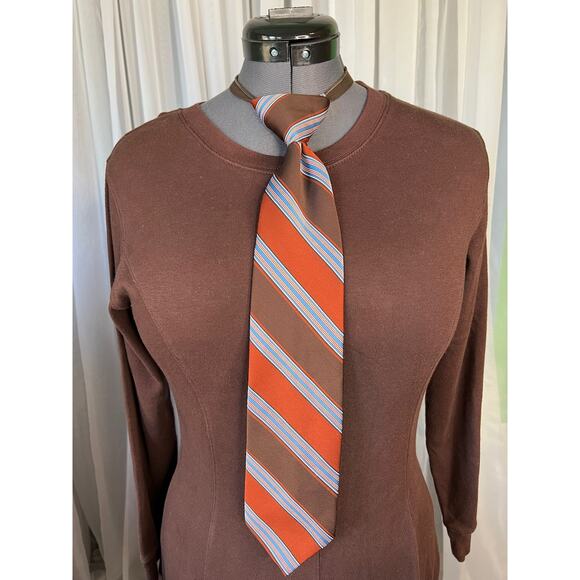 vintage zipper tie 1980s Diagonal stripe brown rust blue - Picture 1 of 9